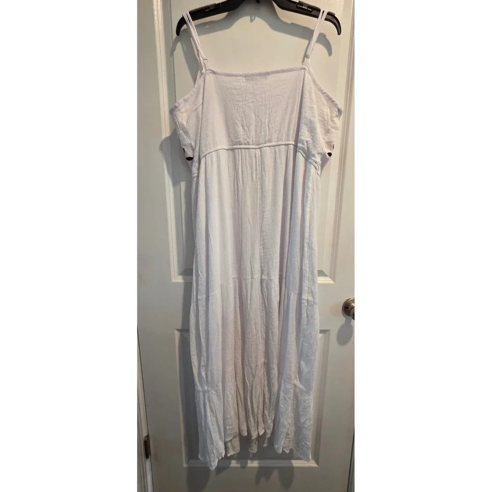 Women XXL White Floral Embroidered Tiered Maxi Dress Gauze Boho Summer Sun Dress